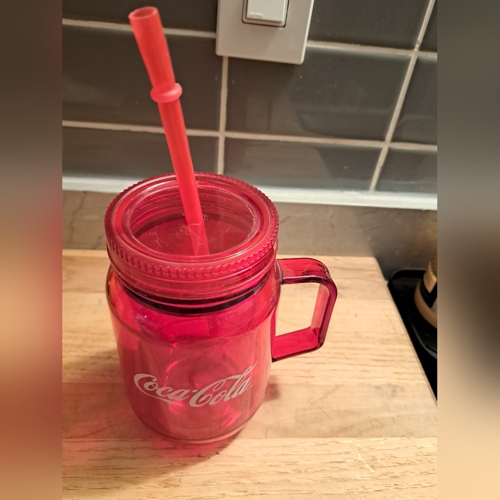 Coca Cola Red Drink Jar with Straw